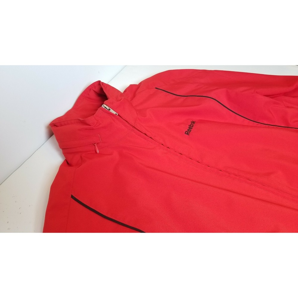 Reebok Men's S‎ Jacket Red Full Zip Windbreaker Sports Hidden Hood Pockets - Picture 3 of 10